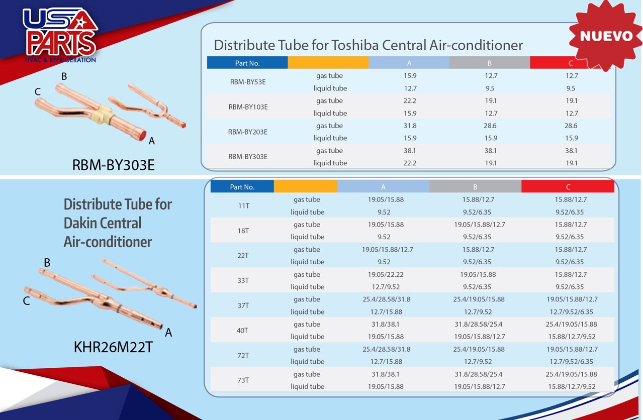 Tubo de distribución para aire acondicionado central toshiba